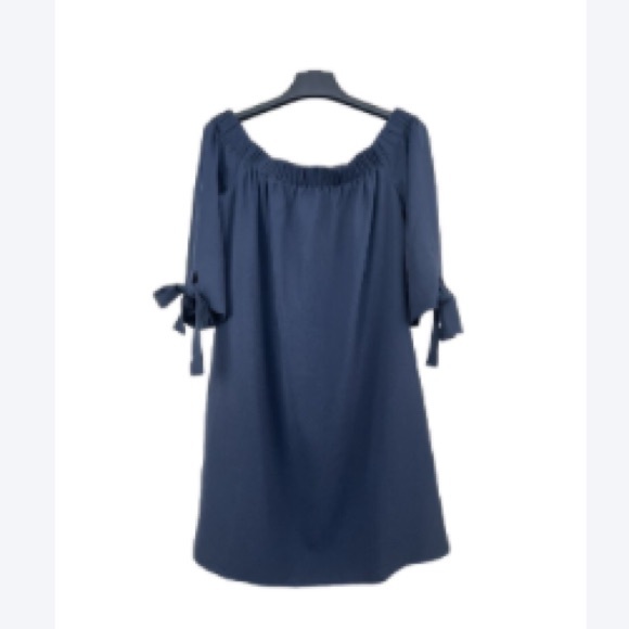 Vince Camuto Dress Sz 8 Navy Blue Off the Shoulder Sheath Above Knee Lined - Picture 2 of 4